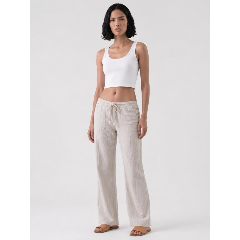 Roxy Boardriders Womens XS Oatmeal Linen Blend Wide Leg Drawstring Pants Beach